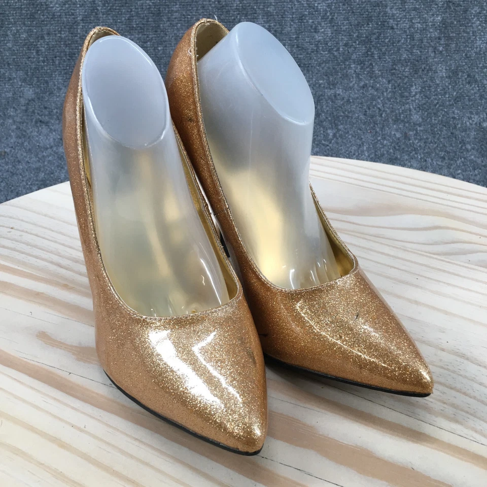 Pin Up Couture Heels Womens 8 Bombshell Pointed Slip On Glitter Pumps Gold - Image 3 of 4