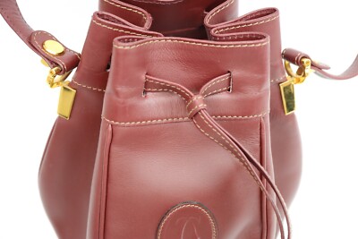 Cartier Must Line Drawstring Shoulder Bag Pochette Leather