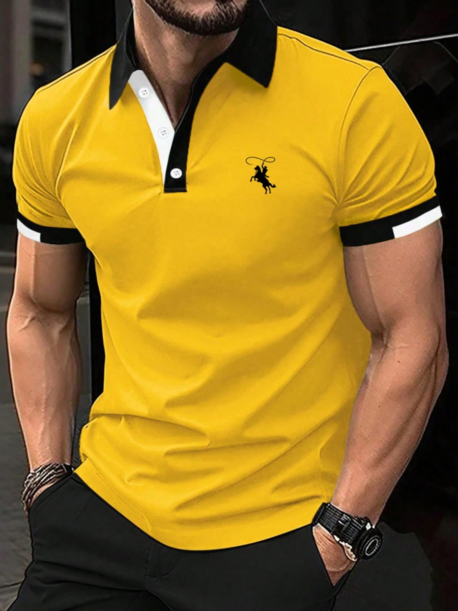 Camisa Camisetas Polo de Cuello Moda Elegante Ropa Casual Para Hombres  Amarilla