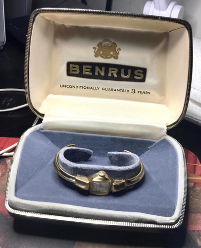 Benrus 10k Gold Filled Swiss Made Wind Up Ladies Watch Cuff Bracelet Vintage