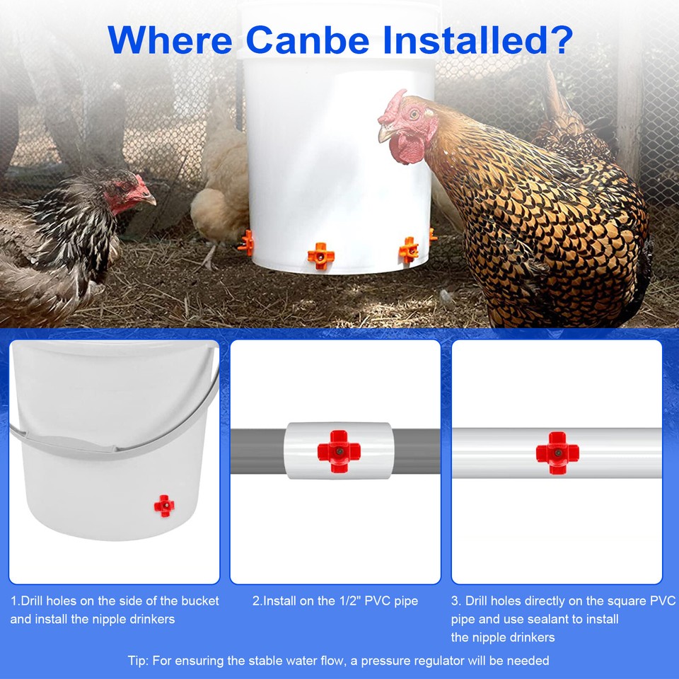 20Pcs Poultry Water Nipples Chicken Spring Nipples Water Drinker With Horizontal Side Mount For Chickens Bird Quail