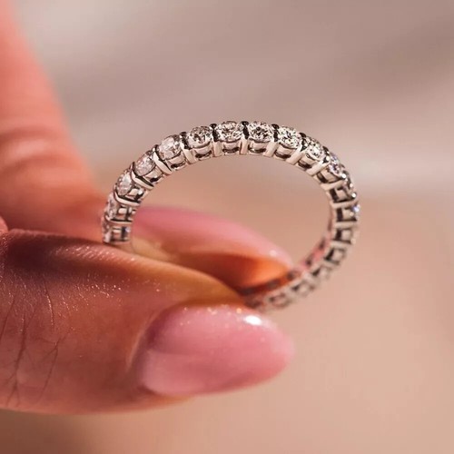 3Ct Lab Created Diamond Round Eternity Wedding Band Ring 14K White Gold Plated - Picture 8 of 12