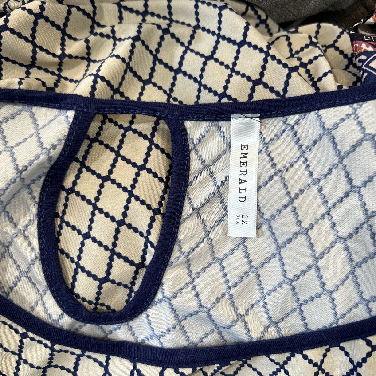 Emerald Stretch Tunic Blouse Trellis Geometric Print Top Women's Plus Size 2X