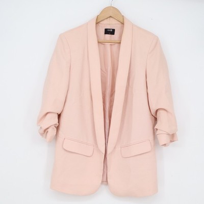 Oodji Ultra Womens Peach Pink Ruched 3/4 Sleeve Open Front Shawl Blazer Size 40