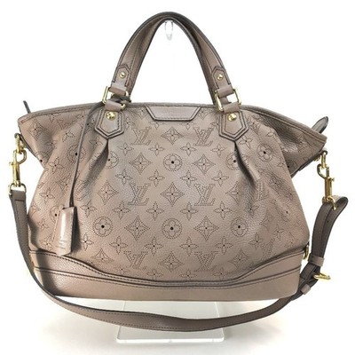 LOUIS VUITTON Stella PM Monogram Mahina Leather Beige Tote Bag Pre-owned Auth