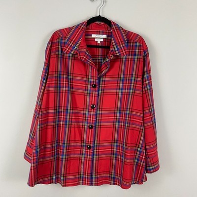 Foxcroft Wrinkle Free Shaped Fit Button Up Shirt Size 22W Red Plaid Big Buttons