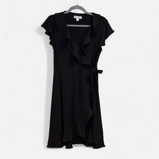 Dressbarn Black Faux Wrap Ruffle Dress Size 8 Made in USA