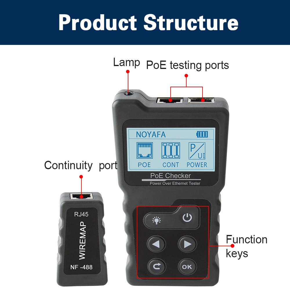NF-488 Network Lan Cable Tester Wire Meter POE ETHERNET Voltage Currecnt Test UK 2