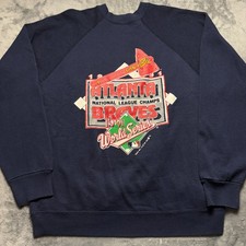 Vintage 1991 Atlanta Braves Sweatshirt Mens Large Navy Blue Tultex World Series