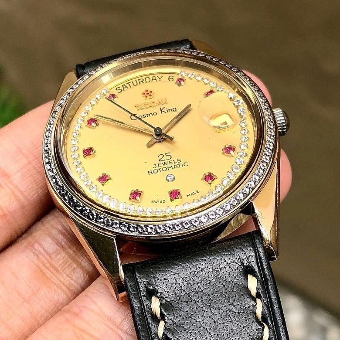 Rare Titoni Cosmo King 25Jewels Rotomatic Swiss Made 737DB-SC Gold