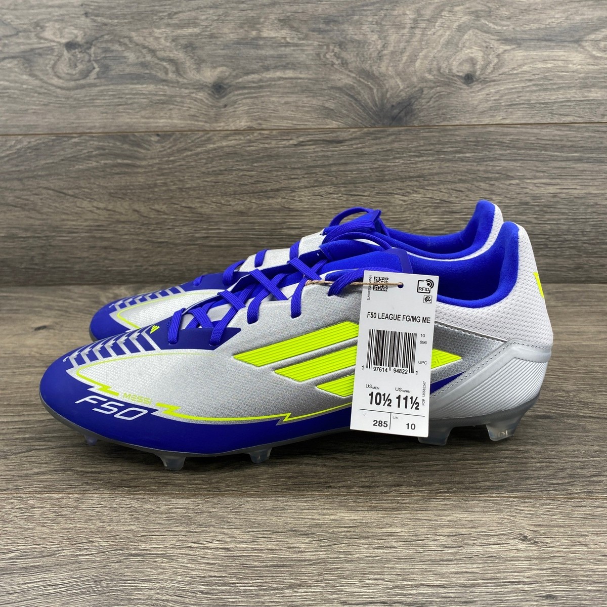 Adidas F50 League FG MG Men Soccer Cleats Silver Blue Yellow Size