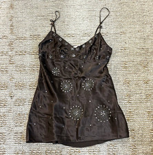 Rare VTG 2006 Victoria Secret XS Brown Silk Cami Sequin Beaded V-Neck
