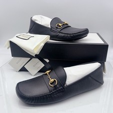 Gucci Hebron Horsebit Mens Driver Loafer Shoes Black Leather UK 9 US 9.5