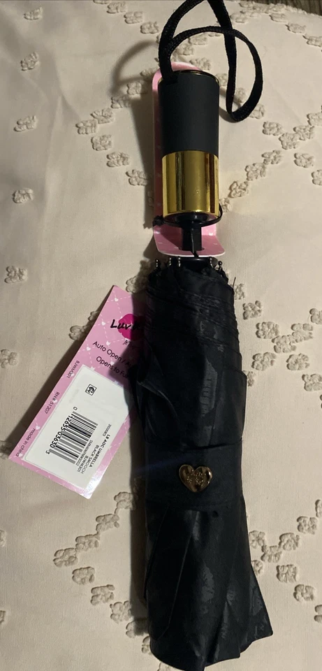 MUJER BETSEY JOHNSON NEGRO/ROSA/LABIOS ESTAMPADO DE LABIOS ÚNICO AUTOMÁTICO ABIERTO PARAGUAS NUEVO CON ETIQUETAS Foto 2 de 4