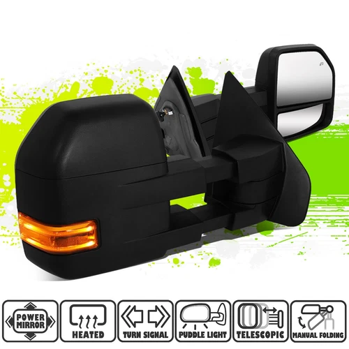 Black Powered Heated LED Turn Signal Side Towing Mirrors for Ford F150 04-14