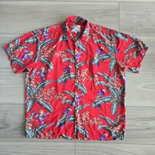 Paradise Found Shirt Mens Large Red Hawaiian Aloha Parrot All Over Made Hawaii