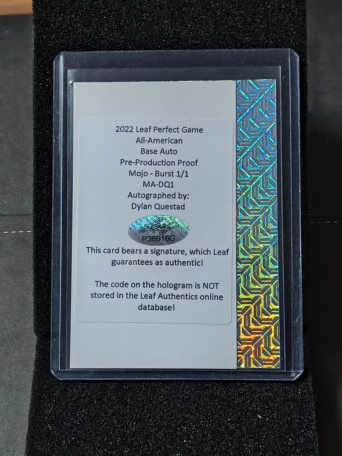 2022 Leaf Perfect Game Justin Lee Pink Rainbow 1/1 Pre-Production Proof Auto #MA view 6