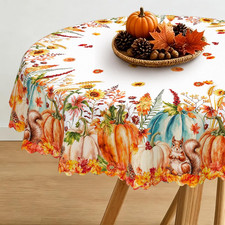 Fall Tablecloth Autumn Pumpkin Squirrel Sunflower Maple Leaves Tablecloths round
