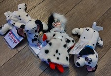 Disney Store 101 Dalmatians Lot Of 3 Beanie Bean Bag Plush Lucky, Jewel, Cruela