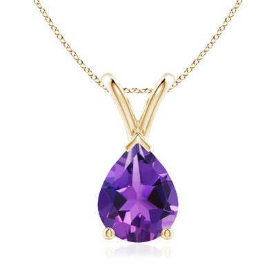 Angara 1,5 kt natürlicher Amethyst Anhänger Halskette in 14 K Gelbgold (AAAA, 9 x 7 mm)
