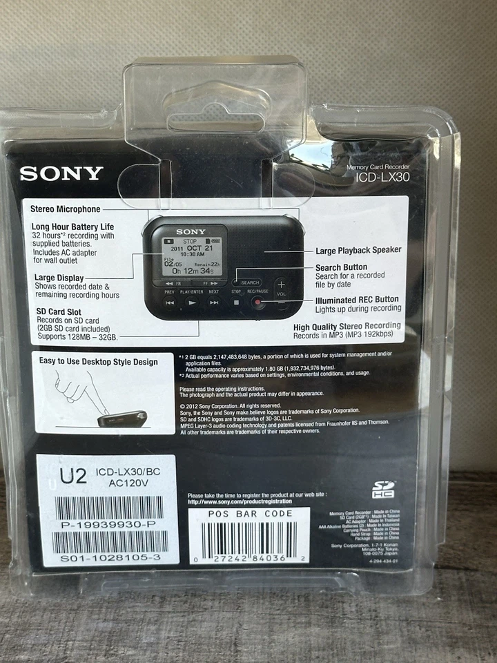 Sony Memory Card Voice Recorder ICD-LX30 Handheld BRAND NEW SEALED - Image 2 of 3