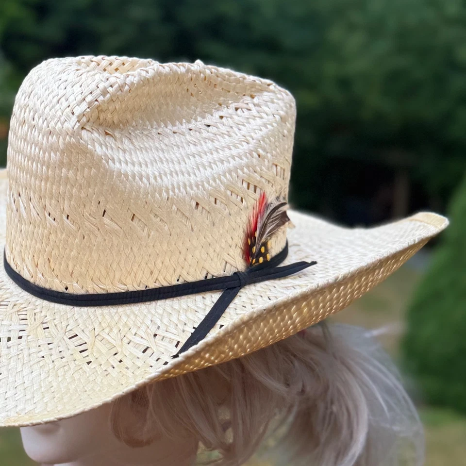 Vintage 80’s BRADFORD TEXAS  COWBOY HAT Woven SIZE 6 7/8 Western Rodeo Straw - Image 2 of 4