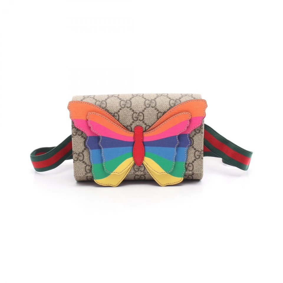 GUCCI GG Supreme Rainbow Butterfly Waist bag canvas leather Beige Multicolor