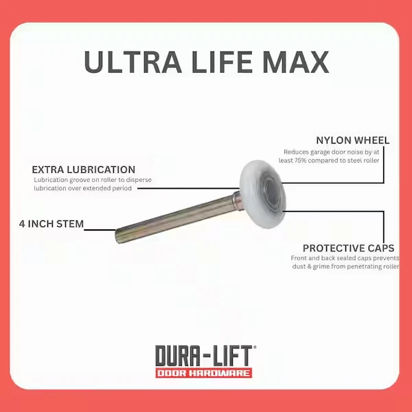 DURA-LIFT Ultra-Life MAX 2" Sealed 6200ZZ Bearing Nylon Garage Door Roller, 4 in - Image 2 of 4