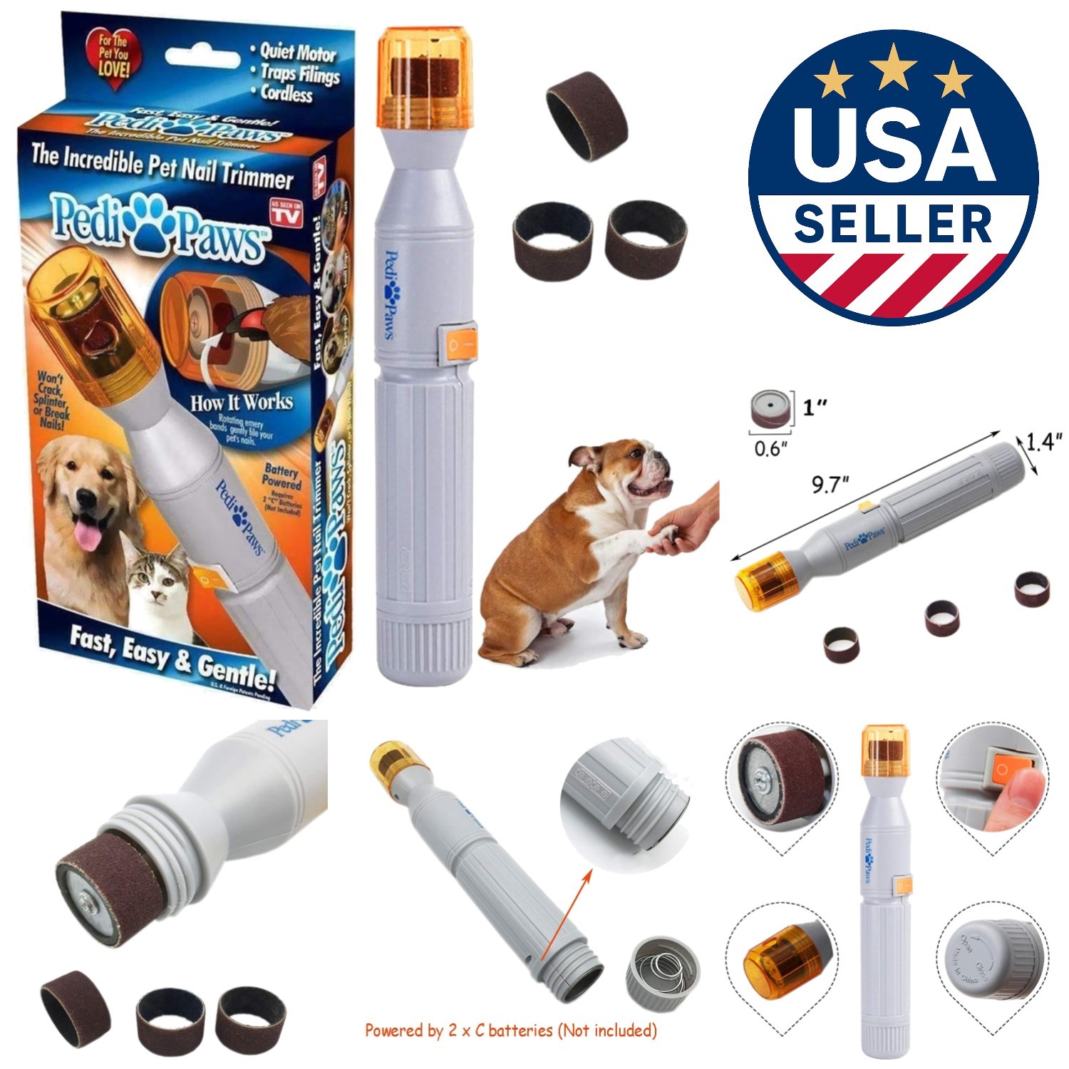 Precision Pet Nail Grinder - Quiet, Easy-to-Use Electric Tri