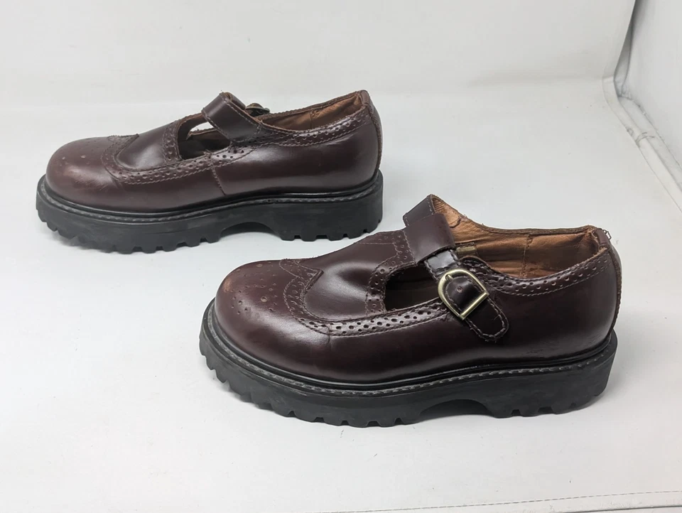 Vintage American Eagle Brown Leather Chunky Mary Jane T Strap Shoes Size 8 Y2K - Image 4 of 4