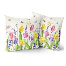 Spring Floral Pillow Cover 18x18 Inch Set 18" x 18" Pack of 2 Tulip Lavender