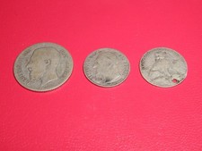 TROIS PIECES DE  MONNAIES BELGE EN ARGENT-1 FRANC 1867-50 CENTIMES 1901 ET 1909