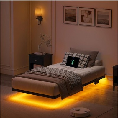 Floating Bed Frame Twin Size, Heavy Duty Bedframe with Smart LED Lights & Cha...