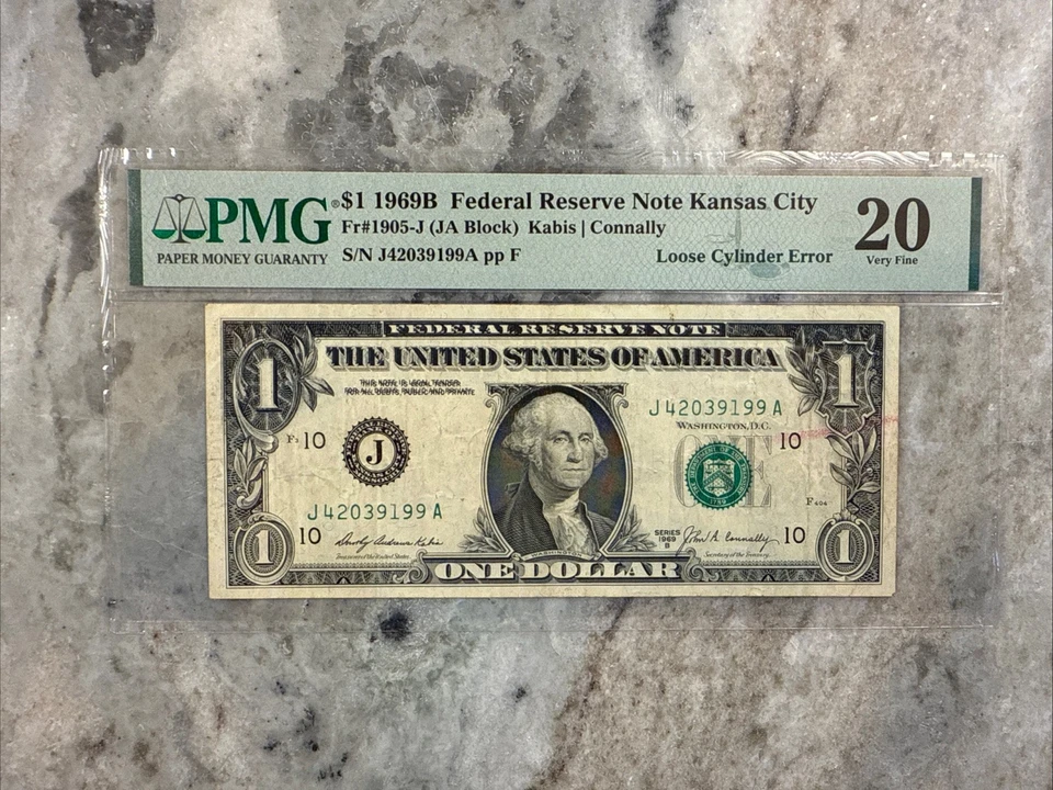 Error Note! 1969B $1 FRN Fr. 1905-J, Loose Cylinder Error/Printing Doubled - Image 2 of 4