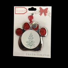 2022 Metal Mini Photo Pet Paw Christmas Ornament Silver By Studio Decor, NEW