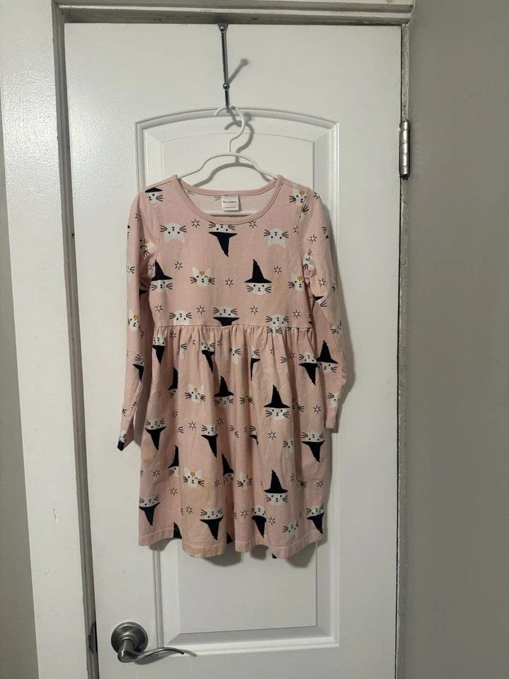 Hanna Andersson Girls US 6-7 Dress Halloween Kitty Cats Witch Pink Long Sleeve - Image 4 of 4