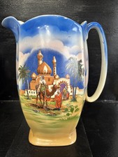 Unusual Vintage Large Art Deco Wash Jug With Egyptian Themed Decor 11.5” High