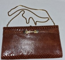 Vintage Clutch - antike Schlangenledertasche braun mit Kette u. Zierspanne