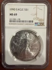 1990 $1 American Silver Eagle NGC MS69 Brown Label