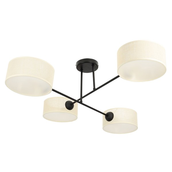 Deckenleuchte Wohnzimmer Stoff Schirm Schwarz Creme E27 L:80 Cm Deckenlampe BüRo-image