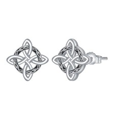 European 925 Sterling Silver Lucky Retro Knot Stud Earrings For Women Jewelry