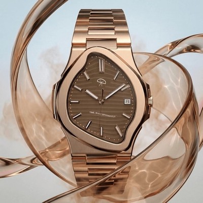 Duance & Co Rose Gold & Brown  Melted Watch, Crash/Nautilus Style 
