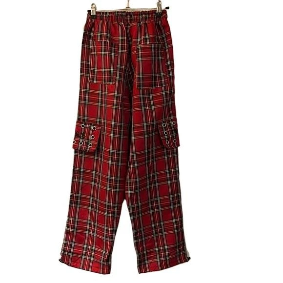 Pantalones para mujer Red Plaid Emo Punk Y2k Rave con cadena talla mediana 23x27 Foto 2 de 4