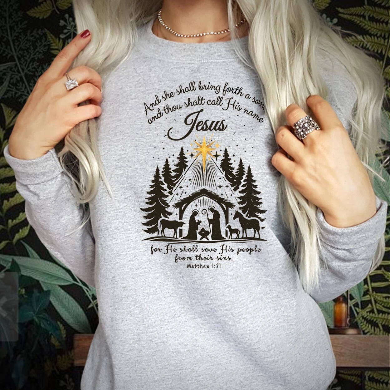 Jesus Holy Night Christmas Nativity Scene Bible Verse Sweatshirt