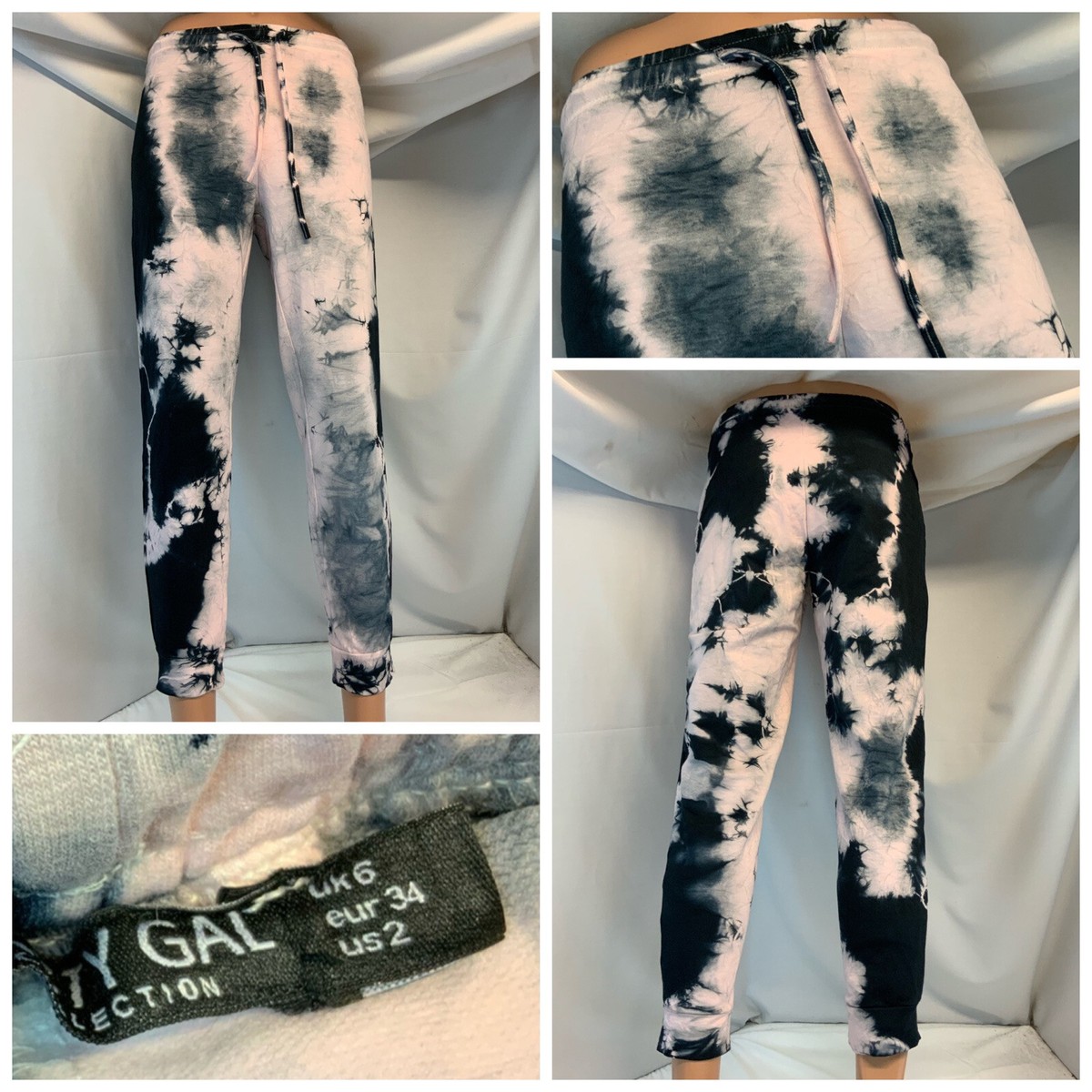 Nasty Gal Jogger Tie Dye Pants Sz Poly Cotton Gray Pink Made