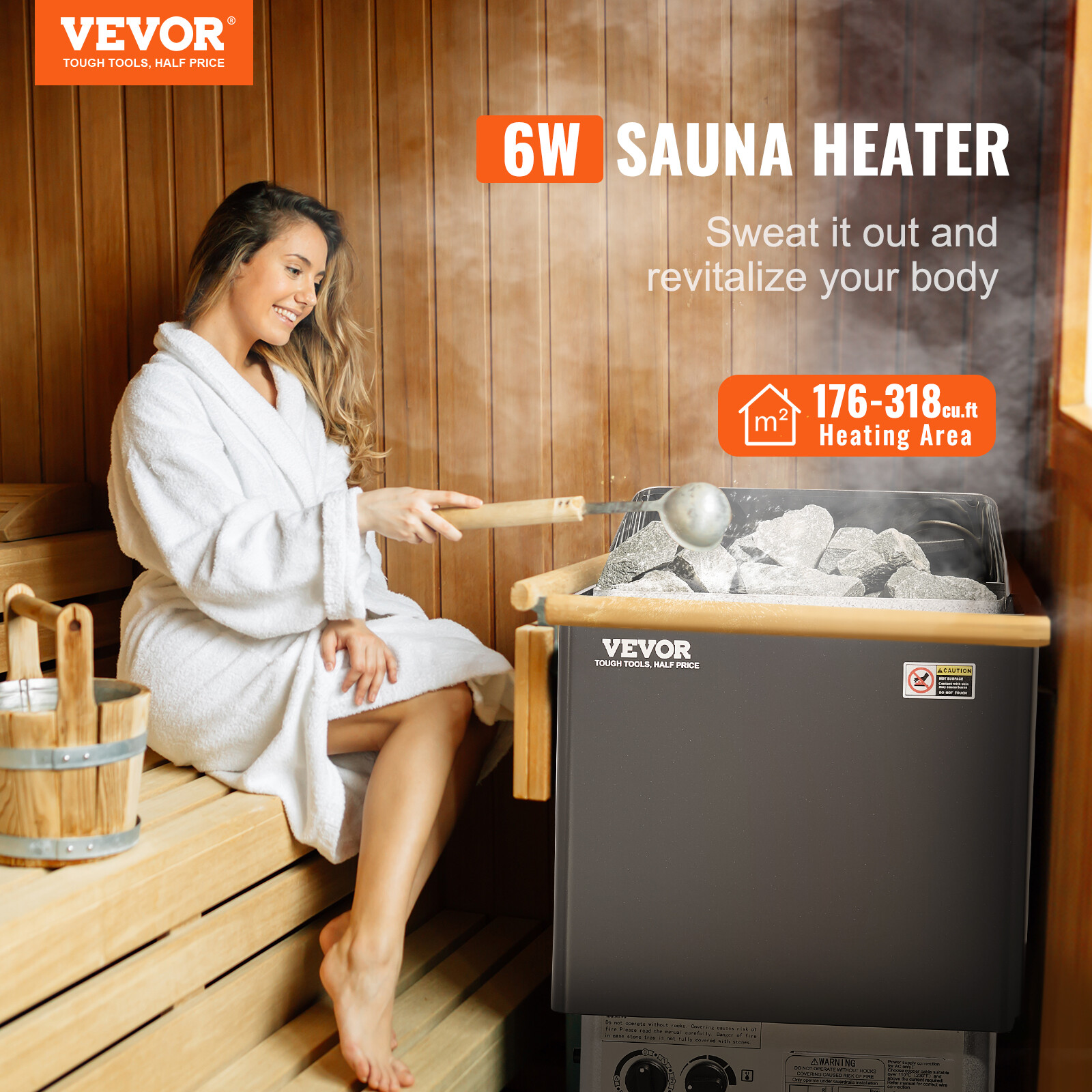 VEVOR 6KW Sauna Heater Stove Wet & Dry w/ Internal Controller Digital ...