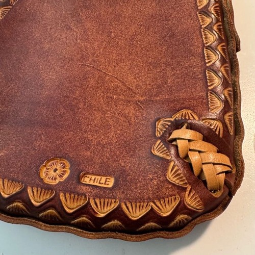 Chile Vintage 70s Brown Leather Saddle Western Hippie Tooled Crossbody Sling Bag - Picture 8 of 14