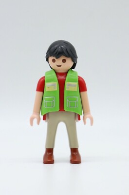 Personnage Playmobil Homme Haut Rouge Et Gilet Vert - Pour Camping-car 3647 Ou Chantier 4043 - Occasion