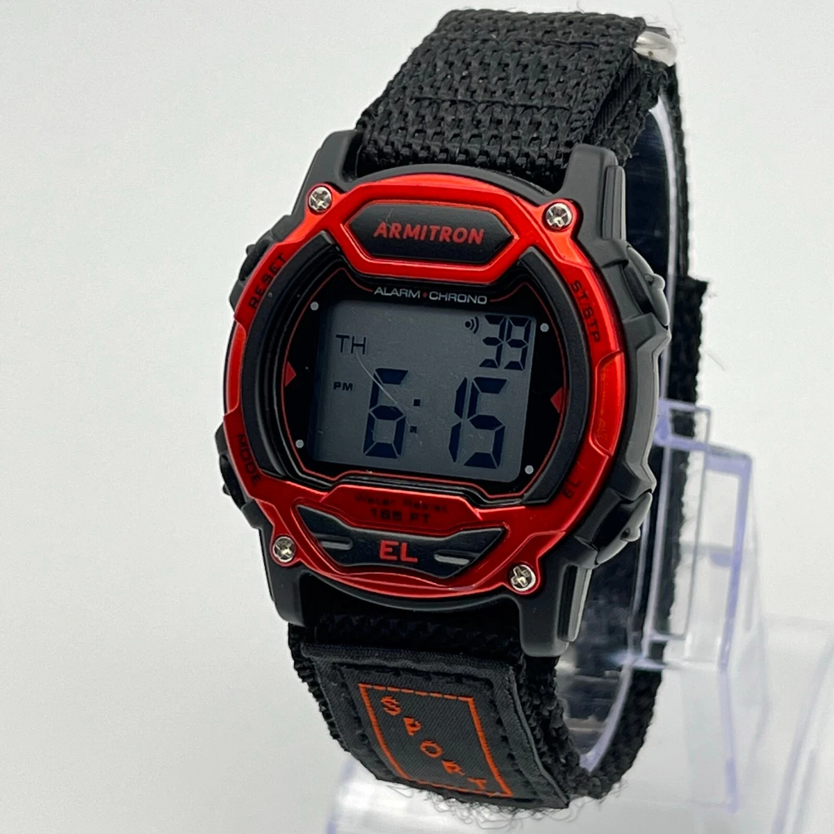 Unisex ARMITRON Pro Sport Black Red Digital LCD Watch Sport Strap