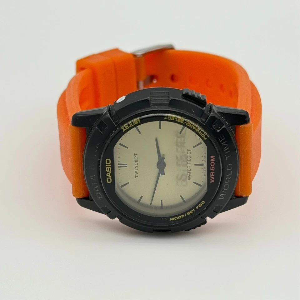 Vintage Men's CASIO Analog Digital Databank World Time Twincept Watch, ABX-20 - Image 4 of 4